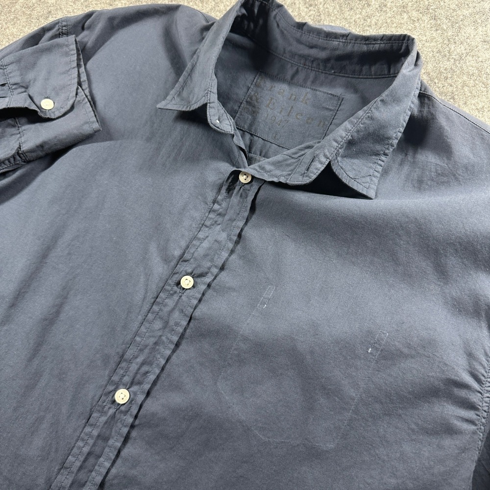 Frank & Eileen Luke Shirt Mens L Navy Blue Cotton Button Up USA Missing Pocket